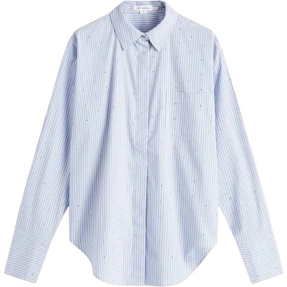 Good American Rhinestone Pinstripe Shirt L, Oversized Button Down Shirt - Picture 7 of 8